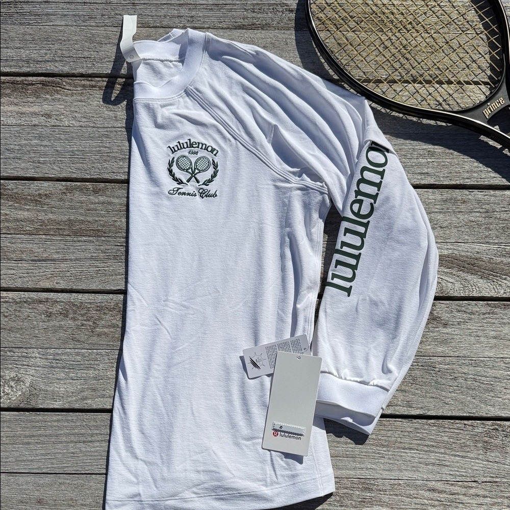 Lululemon‎ Tennis Club Layered Long Sleeve White Alouette Size 14 NWT UPF 40+